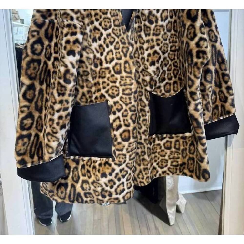 NEW FRANK LYMAN women's reversible leather jacket in black/leopard
